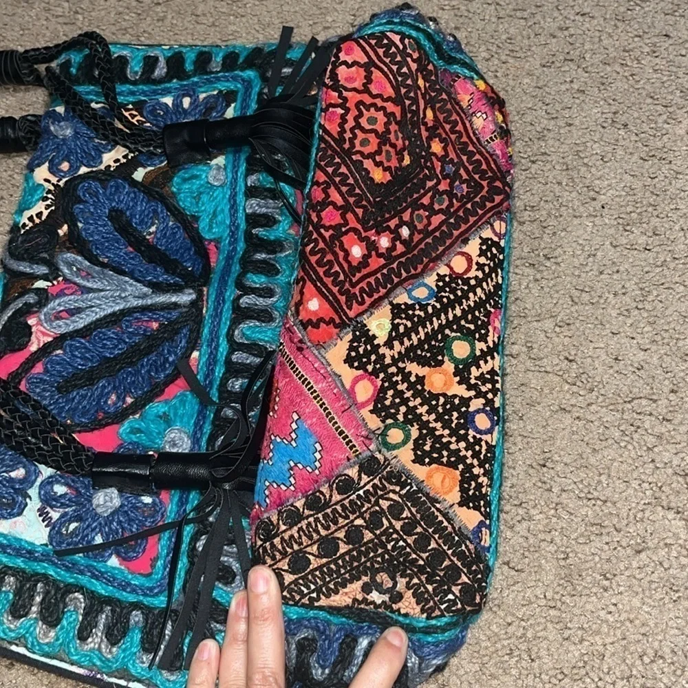 Anthropologie ibBan Dalasa Tote Boho Fringe Embroidered‎ Patchwork Shoulder Bag
